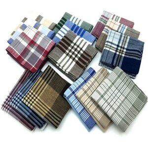Handkerchiefs Cotton Plaid - Multicolored Pocket Hankies (Pack of 12) 16 x 16"